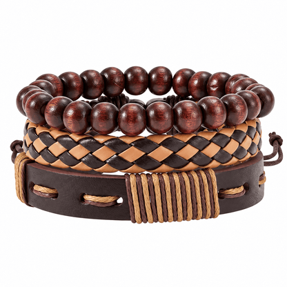 THE MEN THING Leather Bracelet DESERT STORM - 3 Pcs Genuine Braided Leather Bracelet Set for Men & Boys (8 inch)