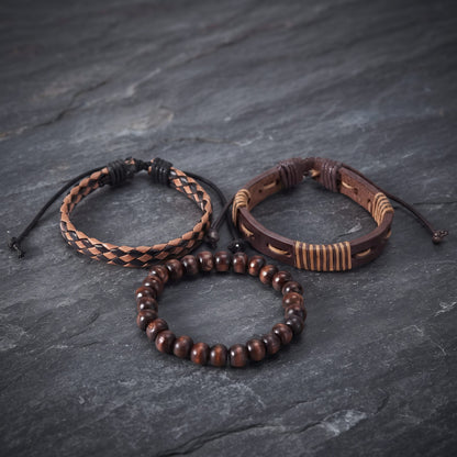 THE MEN THING Leather Bracelet DESERT STORM - 3 Pcs Genuine Braided Leather Bracelet Set for Men & Boys (8 inch)