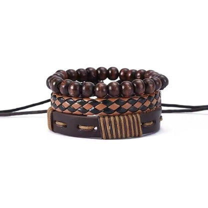 THE MEN THING Leather Bracelet DESERT STORM Set of 3 Genuine Braided Leather Adjustable Bracelets for Men & Boys – 8 Inch