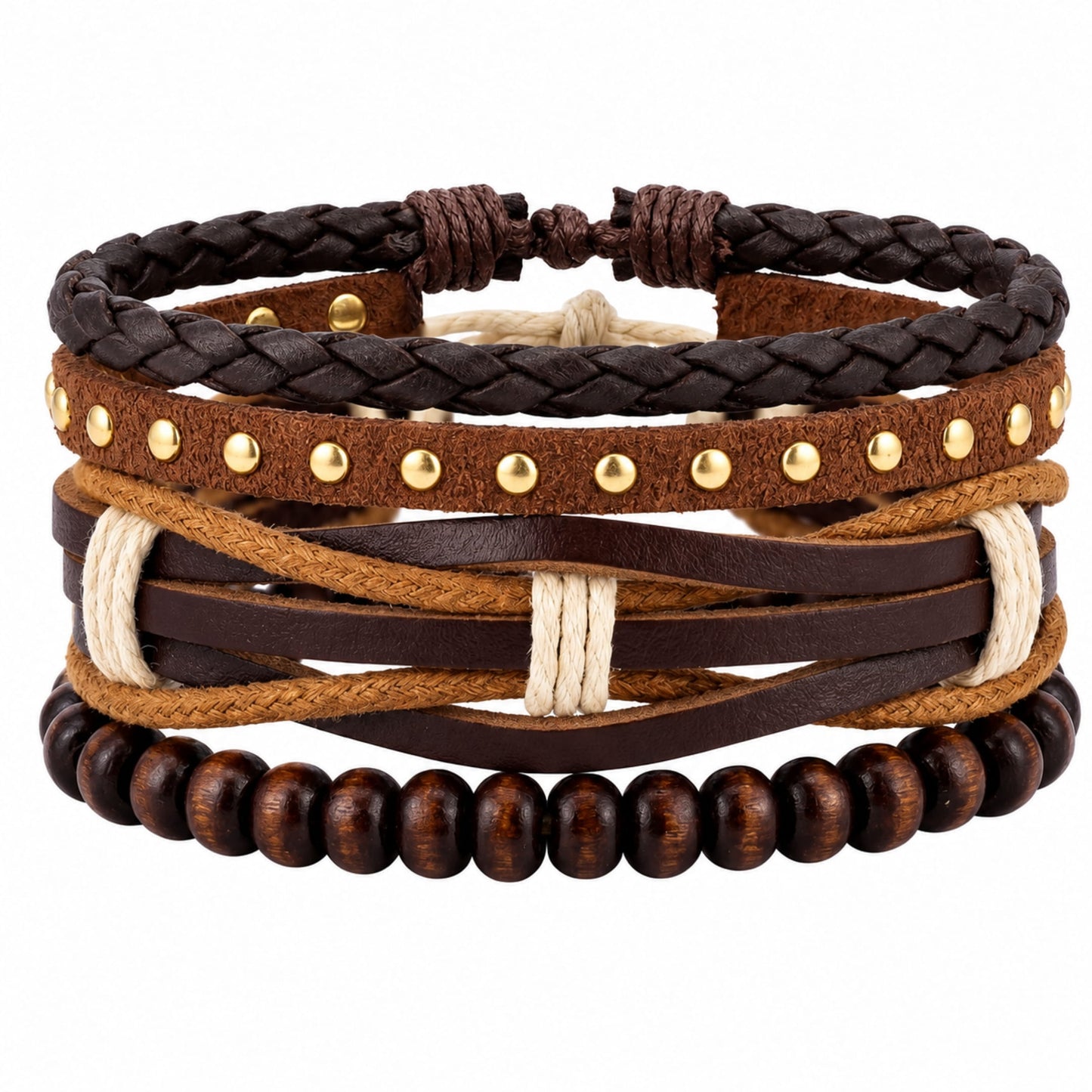 THE MEN THING Leather Bracelet DESERT STUD - 3Pcs Genuine Leather Adjustable Bracelets Set for Men & Boys