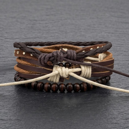 THE MEN THING Leather Bracelet DESERT STUD - 3Pcs Genuine Leather Adjustable Bracelets Set for Men & Boys
