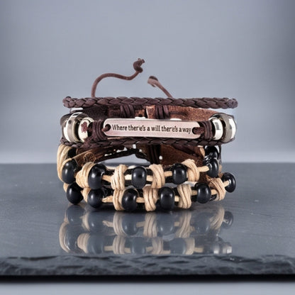 THE MEN THING Leather Bracelet DESTINY WRAP - 2 Pcs Genuine Braided Leather Bracelet Set for Men & Boys (8 inch)