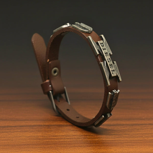 DIESEL REBEL - 14mm Black Genuine Leather Adjustable Bracelet for Men & Boys (9.8 inch)