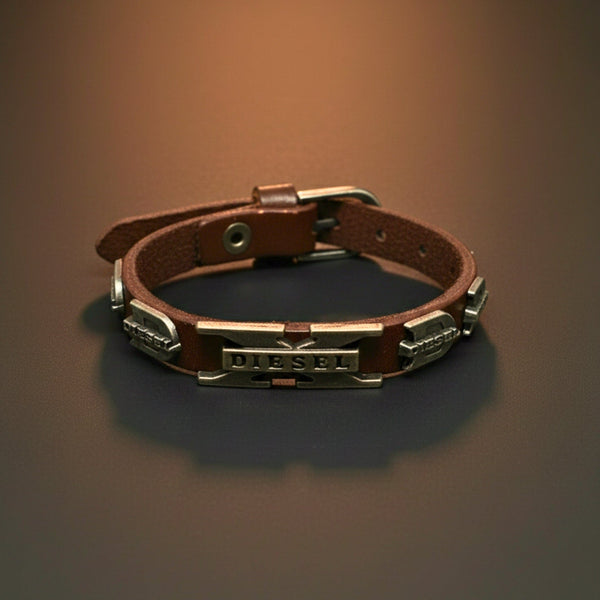 DIESEL REBEL - 14mm Black Genuine Leather Adjustable Bracelet for Men & Boys (9.8 inch)