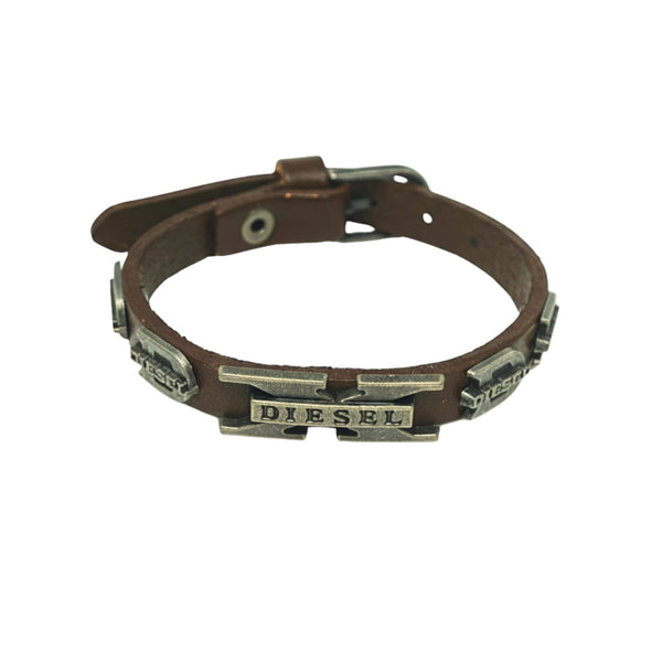 DIESEL REBEL - 14mm Black Genuine Leather Adjustable Bracelet for Men & Boys (9.8 inch)