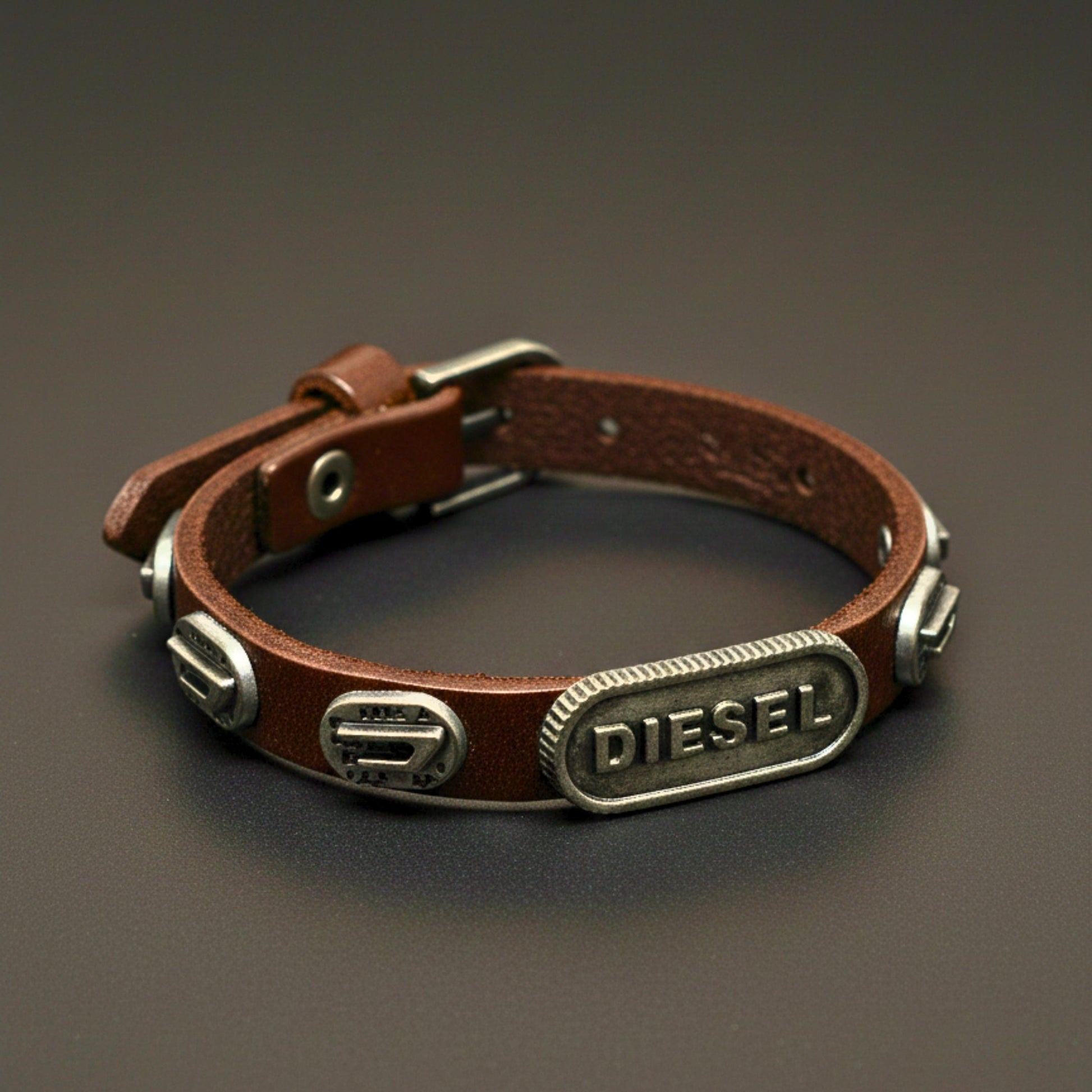 THE MEN THING Leather Bracelet DIESEL RETRO - 10mm Brown Genuine Leather Adjustable Bracelet for Men & Boys (9.8 inch)