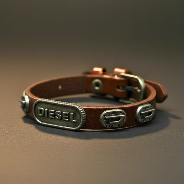 DIESEL RETRO - 10mm Brown Genuine Leather Adjustable Bracelet for Men & Boys (9.8 inch)