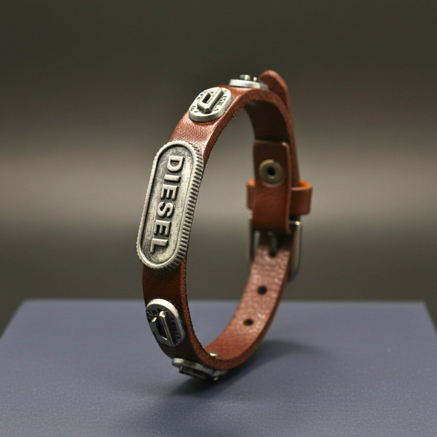 THE MEN THING Leather Bracelet DIESEL RETRO - 10mm Brown Genuine Leather Adjustable Bracelet for Men & Boys (9.8 inch)