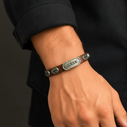 THE MEN THING Leather Bracelet DIESEL RETRO - 10mm Brown Genuine Leather Adjustable Bracelet for Men & Boys (9.8 inch)