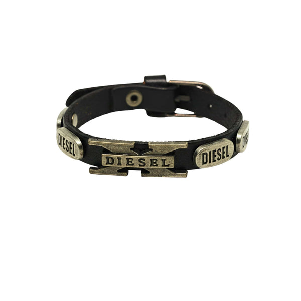 DIESEL VALOR - 14mm Black Genuine Leather Adjustable Bracelet for Men & Boys (9.8 inch)