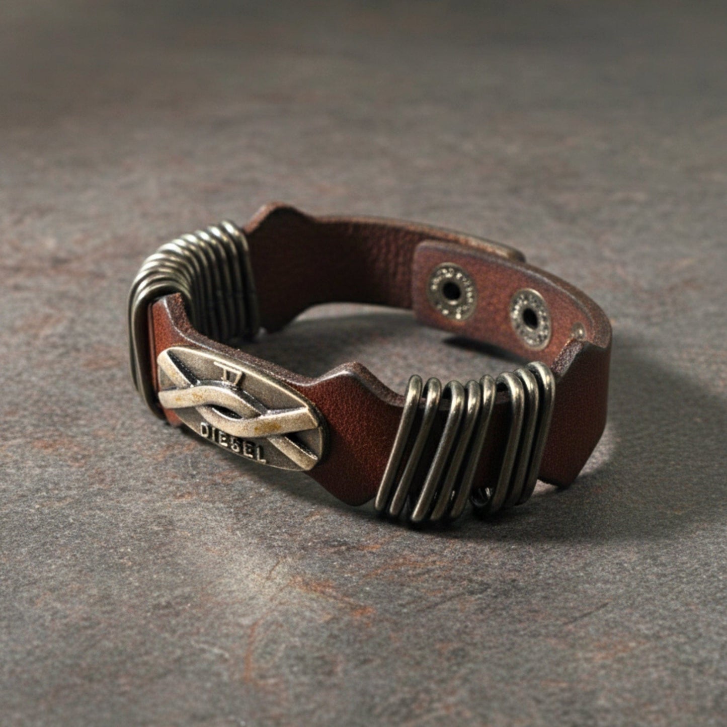 THE MEN THING Leather Bracelet DIESELCOIL HERITAGE - 24mm Genuine Leather Bracelet with Stainless Steel  Stud button Closure for Men & Boys (8.5 inch)