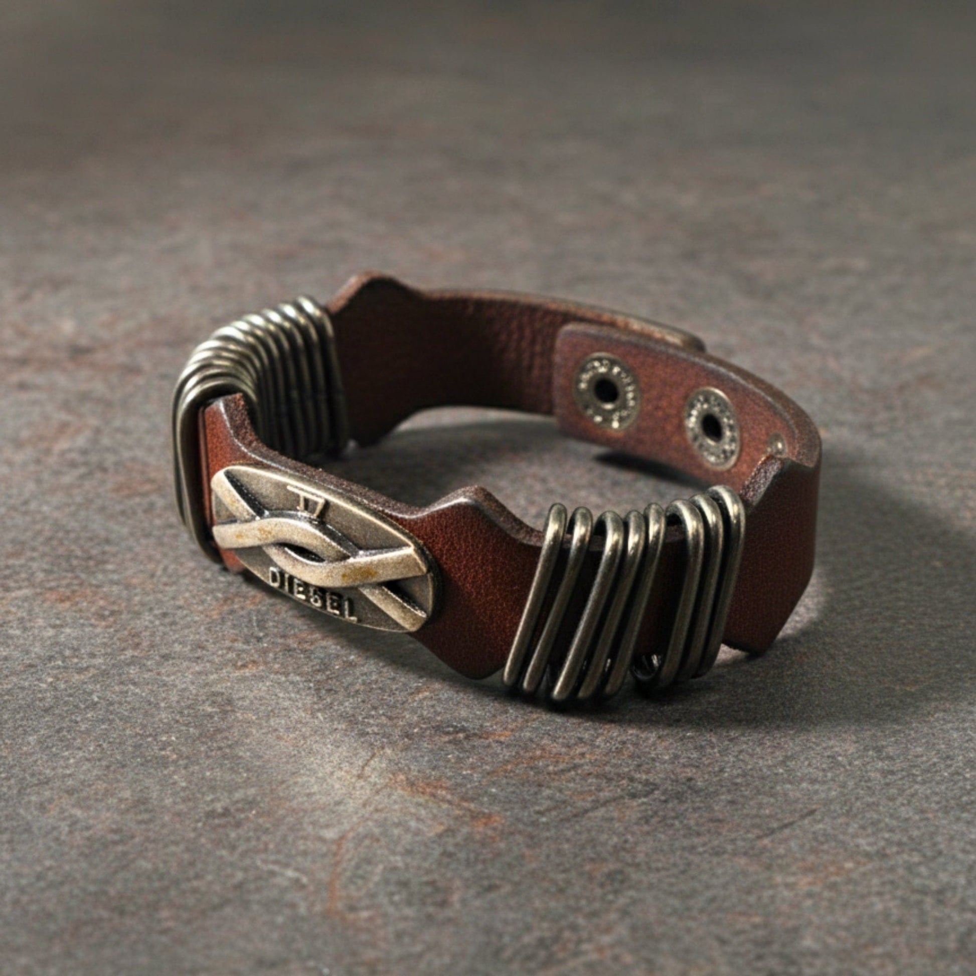 THE MEN THING Leather Bracelet DIESELCOIL HERITAGE - 24mm Genuine Leather Bracelet with Stainless Steel  Stud button Closure for Men & Boys (8.5 inch)