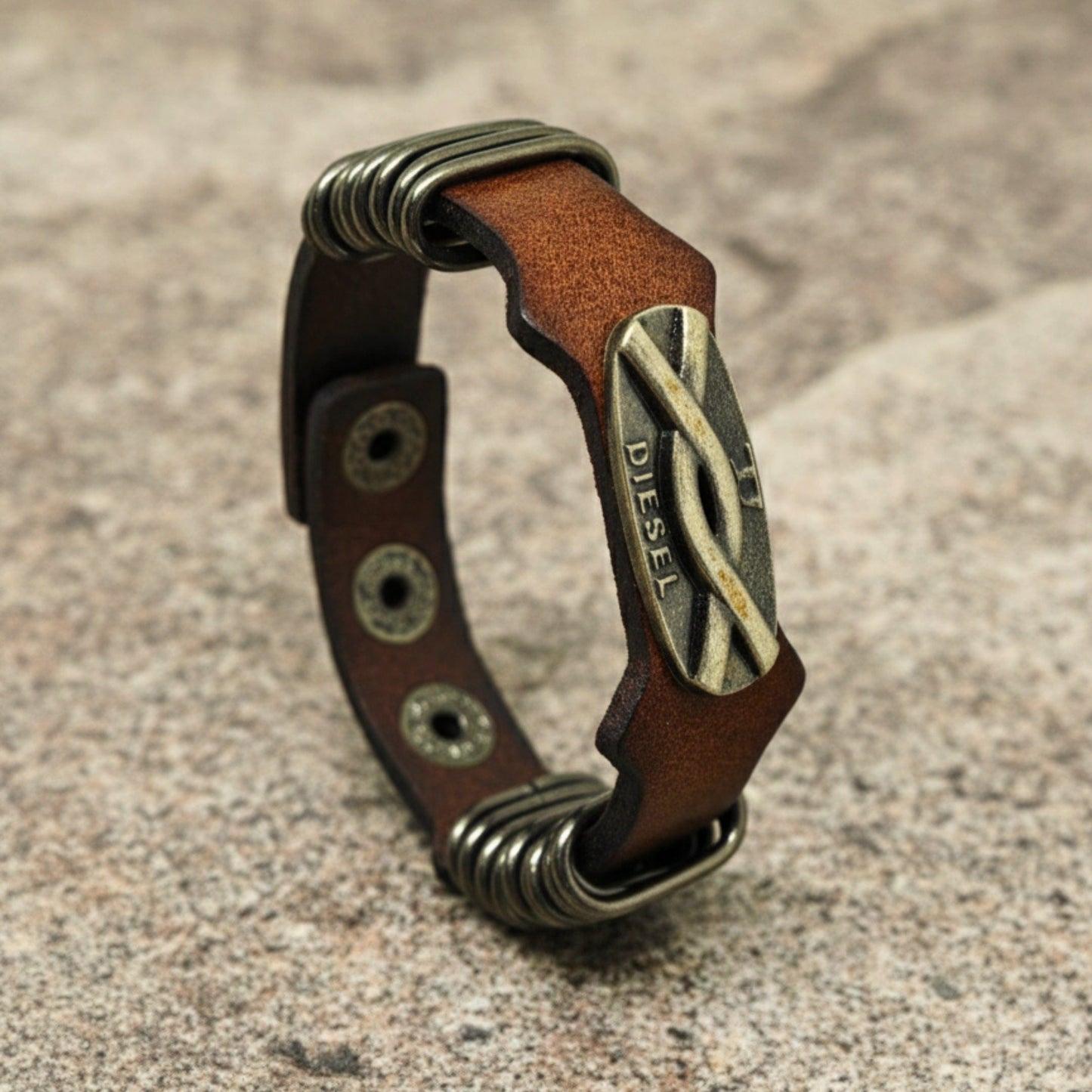 THE MEN THING Leather Bracelet DIESELCOIL HERITAGE - 24mm Genuine Leather Bracelet with Stainless Steel  Stud button Closure for Men & Boys (8.5 inch)