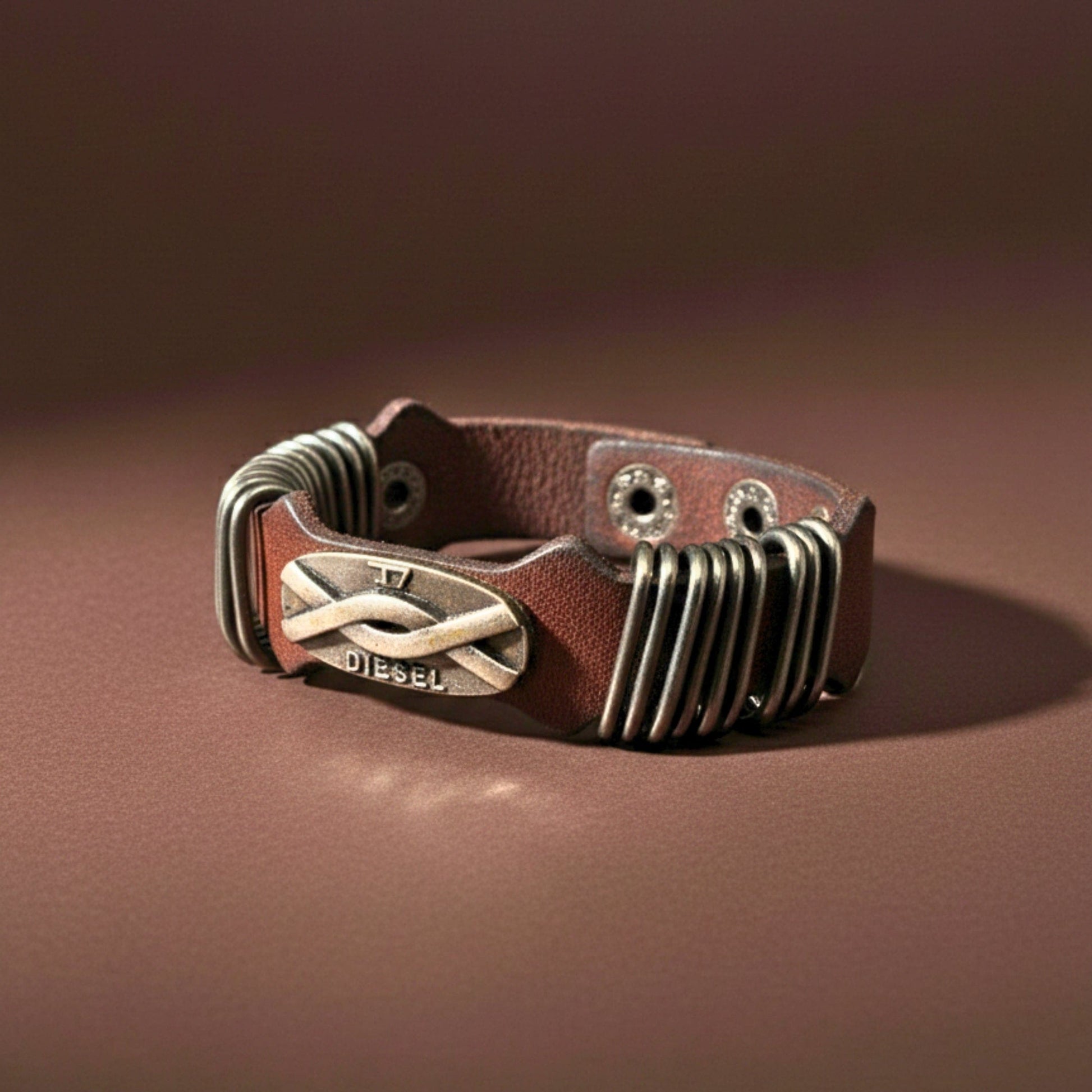 THE MEN THING Leather Bracelet DIESELCOIL HERITAGE - 24mm Genuine Leather Bracelet with Stainless Steel  Stud button Closure for Men & Boys (8.5 inch)