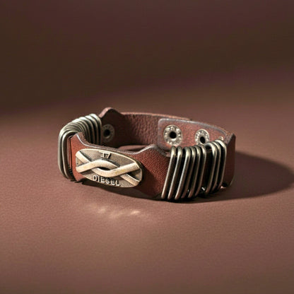 THE MEN THING Leather Bracelet DIESELCOIL HERITAGE - 24mm Genuine Leather Bracelet with Stainless Steel  Stud button Closure for Men & Boys (8.5 inch)