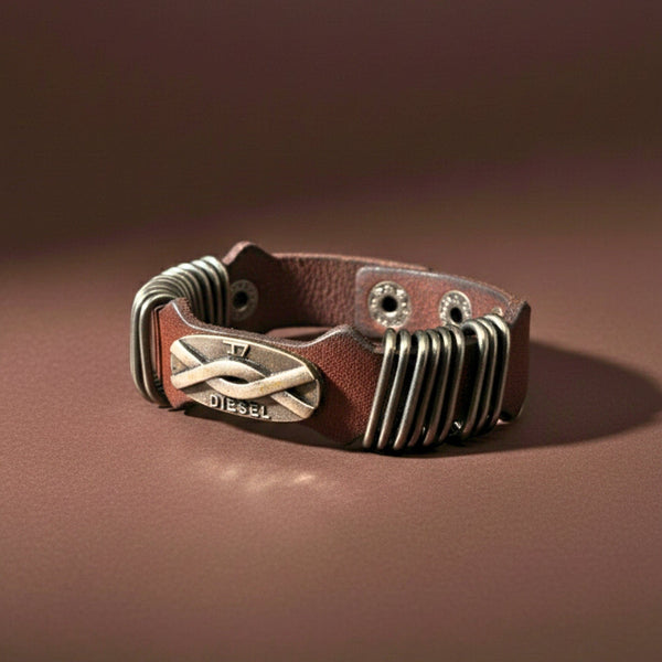 DIESELCOIL HERITAGE - 24mm Genuine Leather Bracelet with Stainless Steel  Stud button Closure for Men & Boys (8.5 inch)