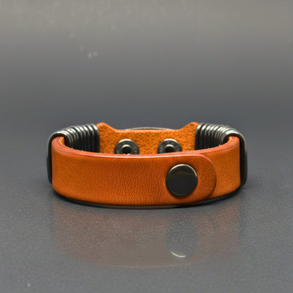 DIESELCOIL HERITAGE - Brown 24mm Genuine Leather Bracelet with Stainless Steel Stud button Closure for Men & Boys (8.5 inch)