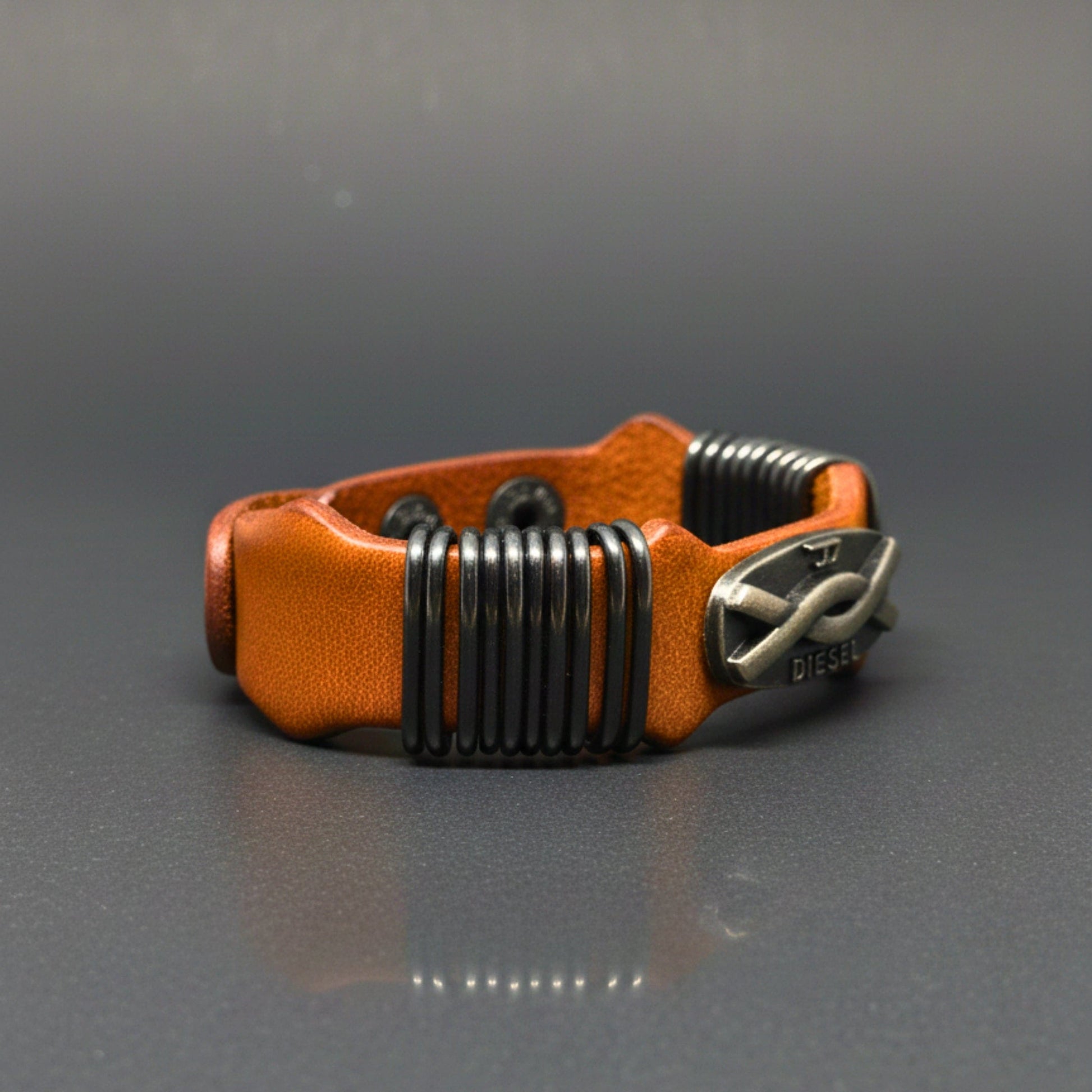 THE MEN THING Leather Bracelet DIESELCOIL HERITAGE - Brown 24mm Genuine Leather Bracelet with Stainless Steel Stud button Closure for Men & Boys (8.5 inch)