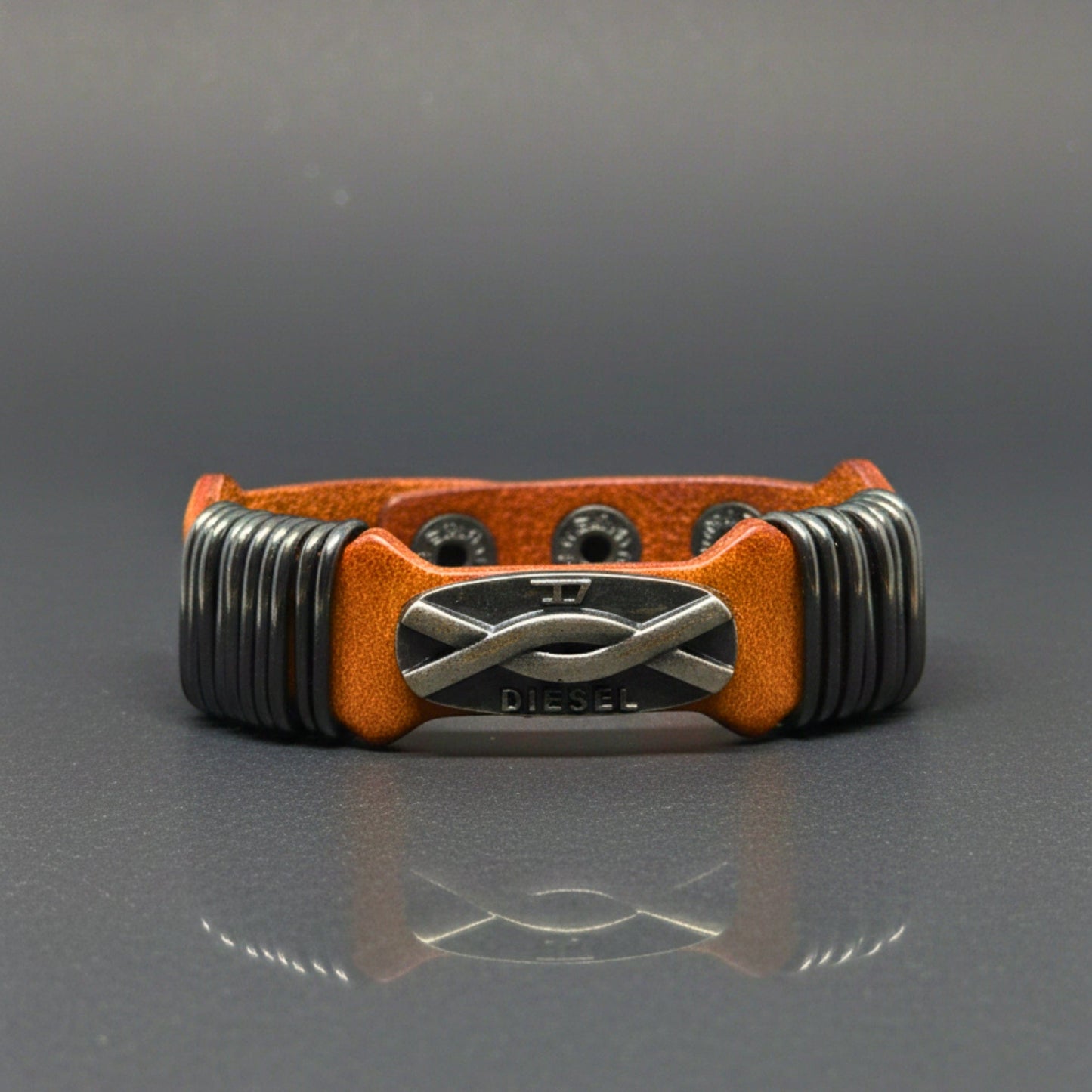 THE MEN THING Leather Bracelet DIESELCOIL HERITAGE - Brown 24mm Genuine Leather Bracelet with Stainless Steel Stud button Closure for Men & Boys (8.5 inch)