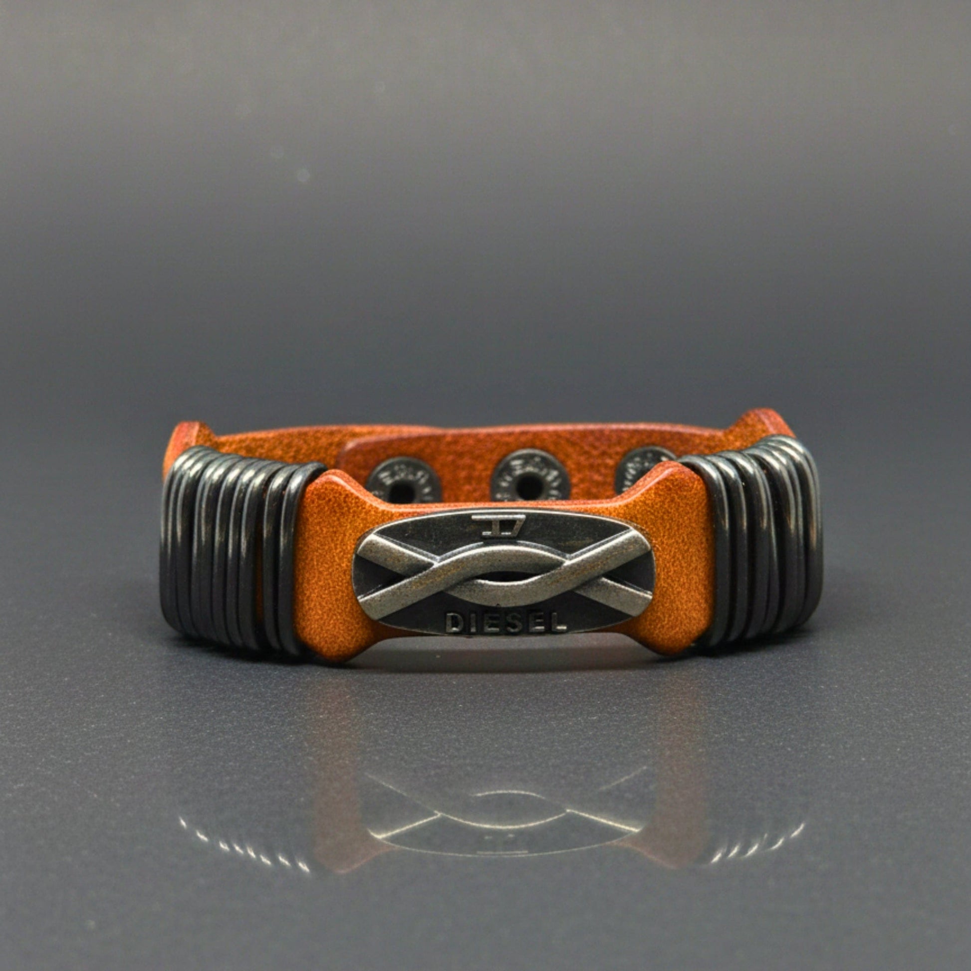 THE MEN THING Leather Bracelet DIESELCOIL HERITAGE - Brown 24mm Genuine Leather Bracelet with Stainless Steel Stud button Closure for Men & Boys (8.5 inch)