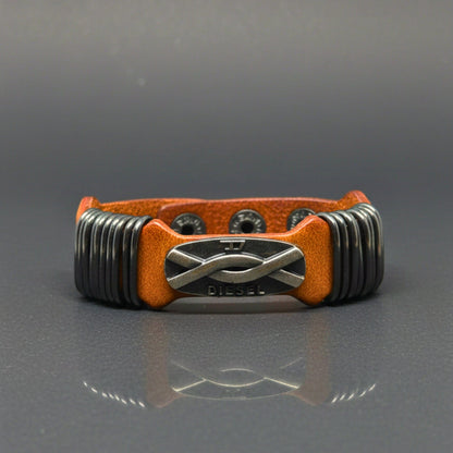 THE MEN THING Leather Bracelet DIESELCOIL HERITAGE - Brown 24mm Genuine Leather Bracelet with Stainless Steel Stud button Closure for Men & Boys (8.5 inch)