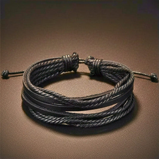 THE MEN THING Leather Bracelet DOMINATOR CUFF - Genuine Braided Leather Bracelet Set for Men & Boys (8 inch)