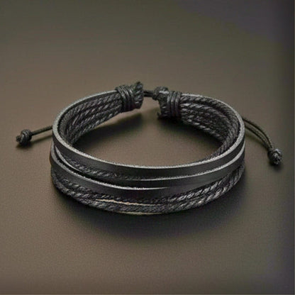 THE MEN THING Leather Bracelet DOMINATOR CUFF - Genuine Braided Leather Bracelet Set for Men & Boys (8 inch)