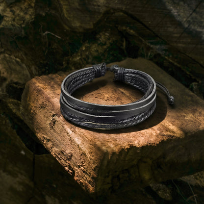 THE MEN THING Leather Bracelet DOMINATOR CUFF - Genuine Braided Leather Bracelet Set for Men & Boys (8 inch)