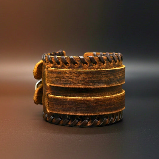 THE MEN THING Leather Bracelet DOMINION FORGE - 56mm Brown Genuine Leather Adjustable Bracelet for Men & Boys (8 inch)