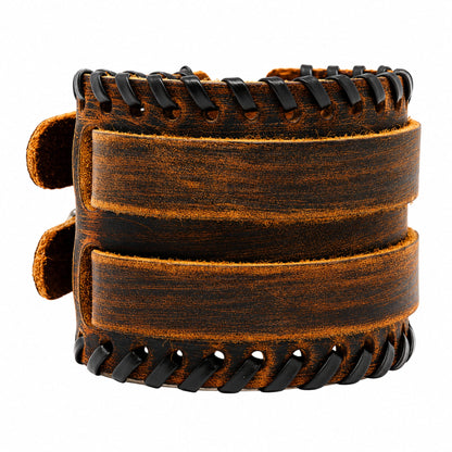 THE MEN THING Leather Bracelet DOMINION FORGE - 56mm Brown Genuine Leather Adjustable Bracelet for Men & Boys (8 inch)