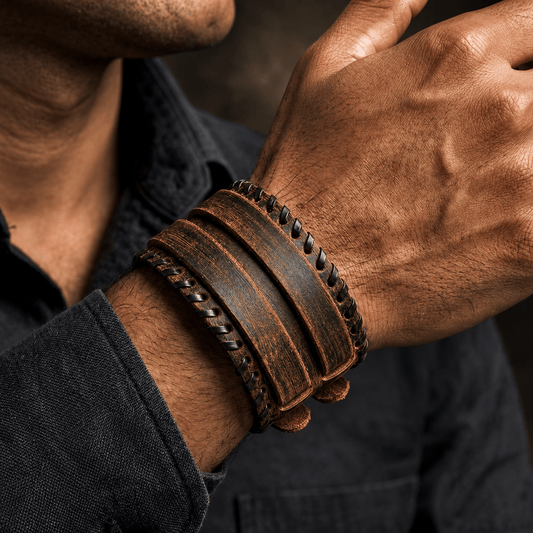 THE MEN THING Leather Bracelet DOMINION FORGE - 56mm Brown Genuine Leather Adjustable Bracelet for Men & Boys (8 inch)