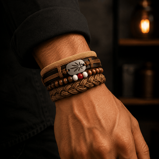 THE MEN THING Leather Bracelet DREAMCATCHER - 4 Pcs Genuine Braided Leather Bracelet Set for Men & Boys (8 inch)
