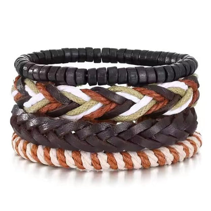 THE MEN THING Leather Bracelet DUNE BAND Set of 4 Genuine Braided Leather Adjustable Bracelets for Men & Boys – 8 Inch