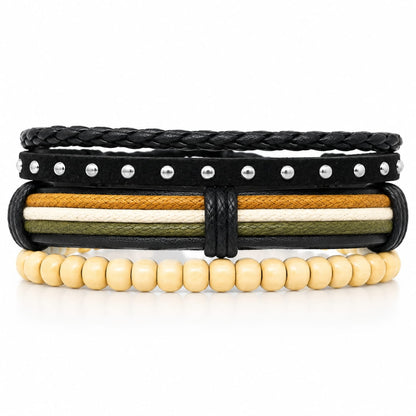 THE MEN THING Leather Bracelet DUNE TRIBAL - 3Pcs Genuine Leather Adjustable Bracelets Set for Men & Boys (8 inch)