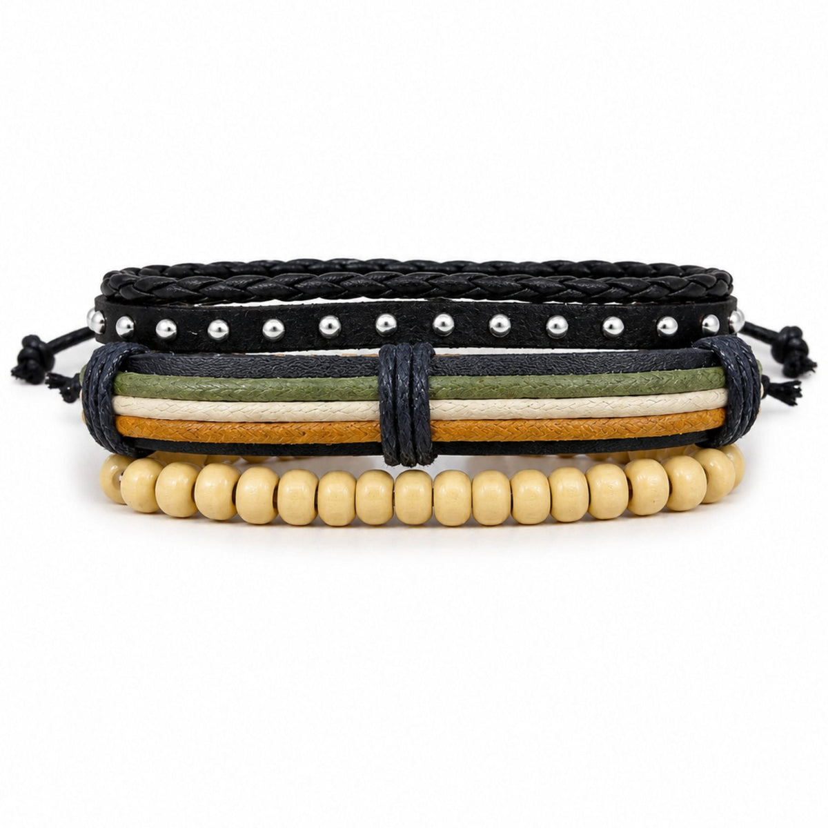 THE MEN THING Leather Bracelet DUNE TRIBAL - 3Pcs Genuine Leather Adjustable Bracelets Set for Men & Boys (8 inch)