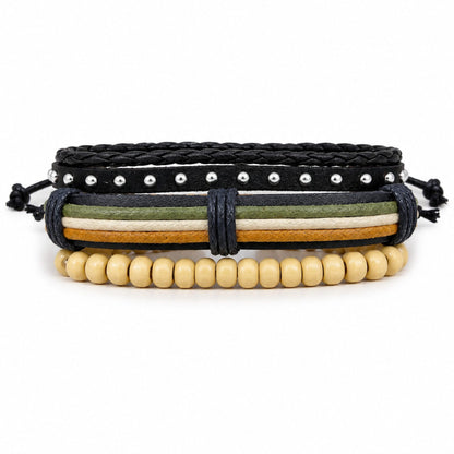 THE MEN THING Leather Bracelet DUNE TRIBAL - 3Pcs Genuine Leather Adjustable Bracelets Set for Men & Boys (8 inch)