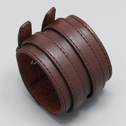 THE MEN THING Leather Bracelet DUSKFANG STRAP BROWN - Genuine Braided Leather Bracelet Set for Men & Boys (8 inch)