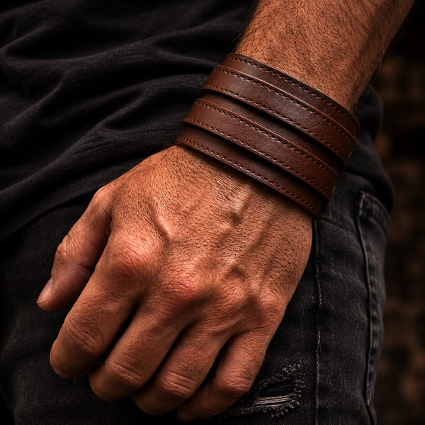 DUSKFANG STRAP BROWN - Genuine Braided Leather Bracelet Set for Men & Boys (8 inch)