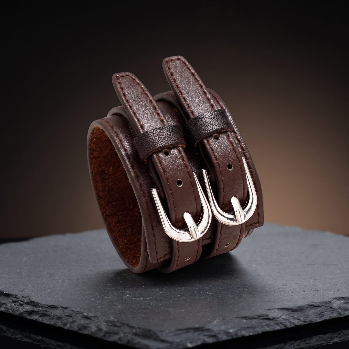 THE MEN THING Leather Bracelet DUSKFANG STRAP BROWN - Genuine Braided Leather Bracelet Set for Men & Boys (8 inch)