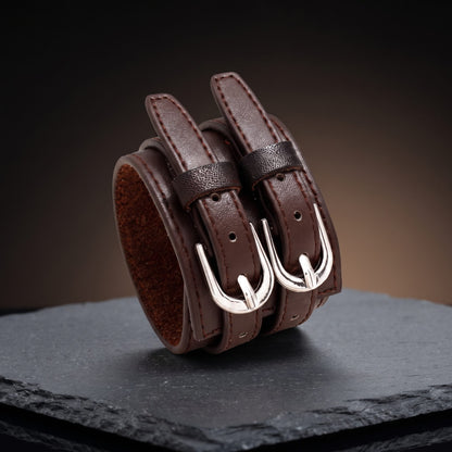 THE MEN THING Leather Bracelet DUSKFANG STRAP BROWN - Genuine Braided Leather Bracelet Set for Men & Boys (8 inch)