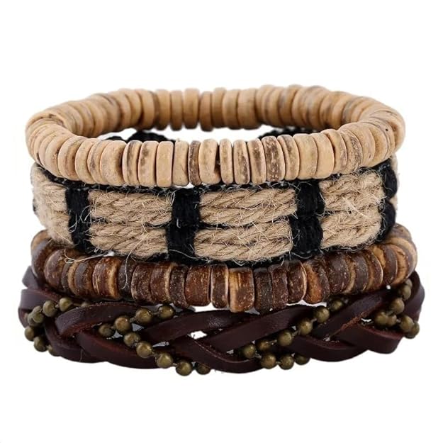 Set of 4 Genuine Braided Leather Adjustable Bracelets for Men & Boys – 8 Inch — Leather Bracelet for Men | THE MEN THING