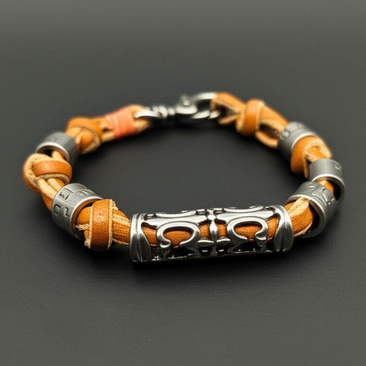 THE MEN THING Leather Bracelet ELYON - Genuine Leather Braided Bracelet with Lobster Clasp for Men & Boys (8 inch)