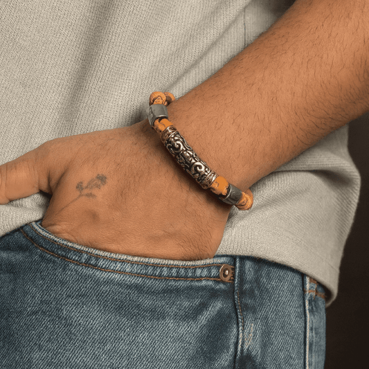 THE MEN THING Leather Bracelet ELYON - Genuine Leather Braided Bracelet with Lobster Clasp for Men & Boys (8 inch)