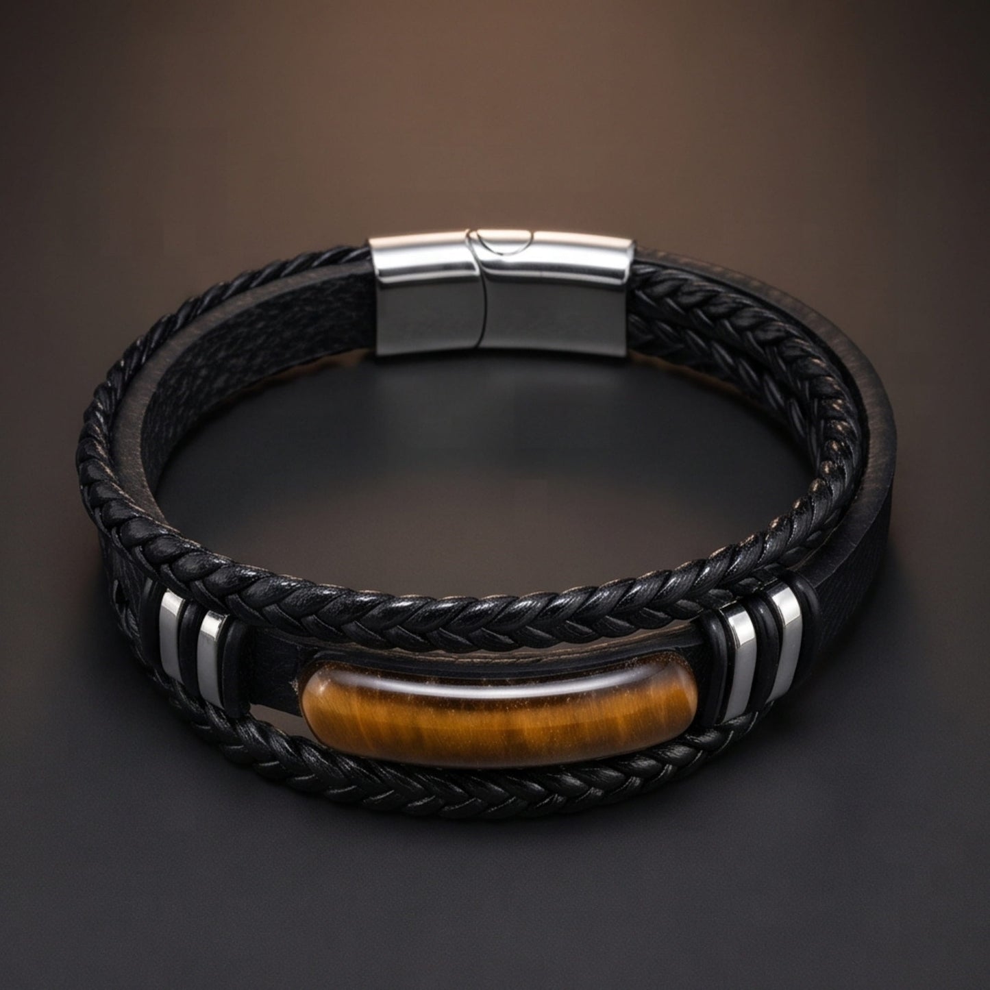 THE MEN THING Leather Bracelet EMBER CLAW BLACK - 23mm Genuine Leather Multi-Layer Bracelet with Stainless Steel Magnetic Buckle for Men & Boys (8.5 inch)