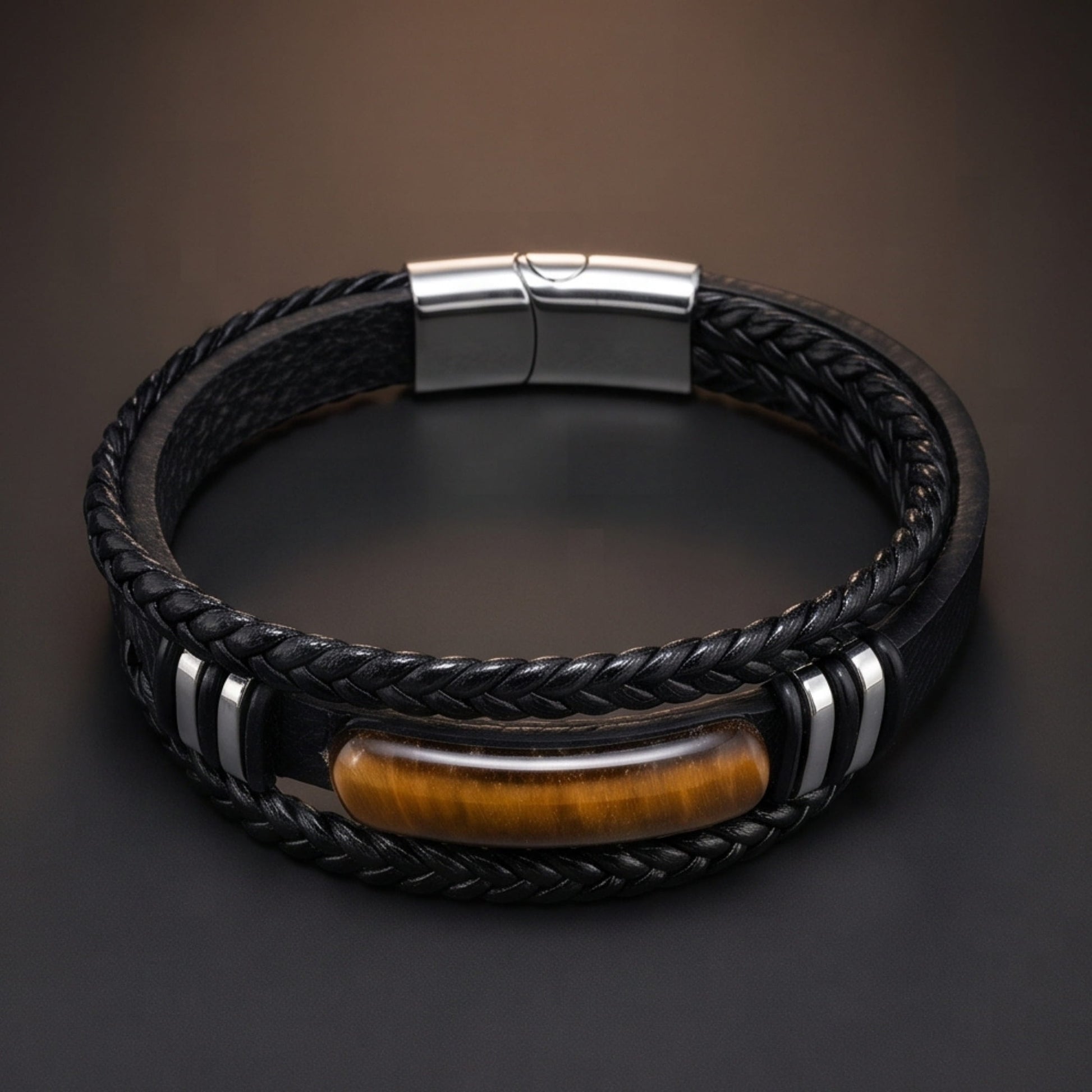 THE MEN THING Leather Bracelet EMBER CLAW BLACK - 23mm Genuine Leather Multi-Layer Bracelet with Stainless Steel Magnetic Buckle for Men & Boys (8.5 inch)
