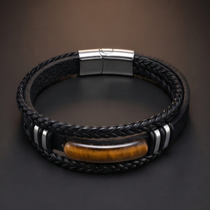 THE MEN THING Leather Bracelet EMBER CLAW BLACK - 23mm Genuine Leather Multi-Layer Bracelet with Stainless Steel Magnetic Buckle for Men & Boys (8.5 inch)