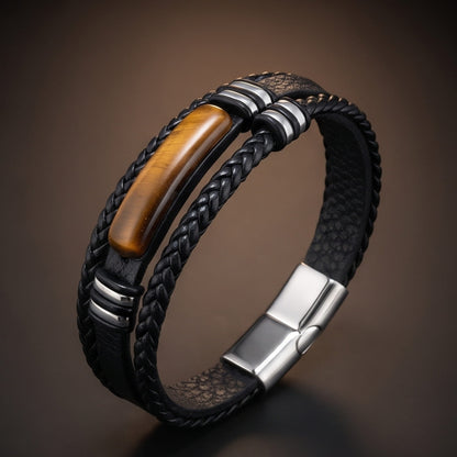 THE MEN THING Leather Bracelet EMBER CLAW BLACK - 23mm Genuine Leather Multi-Layer Bracelet with Stainless Steel Magnetic Buckle for Men & Boys (8.5 inch)