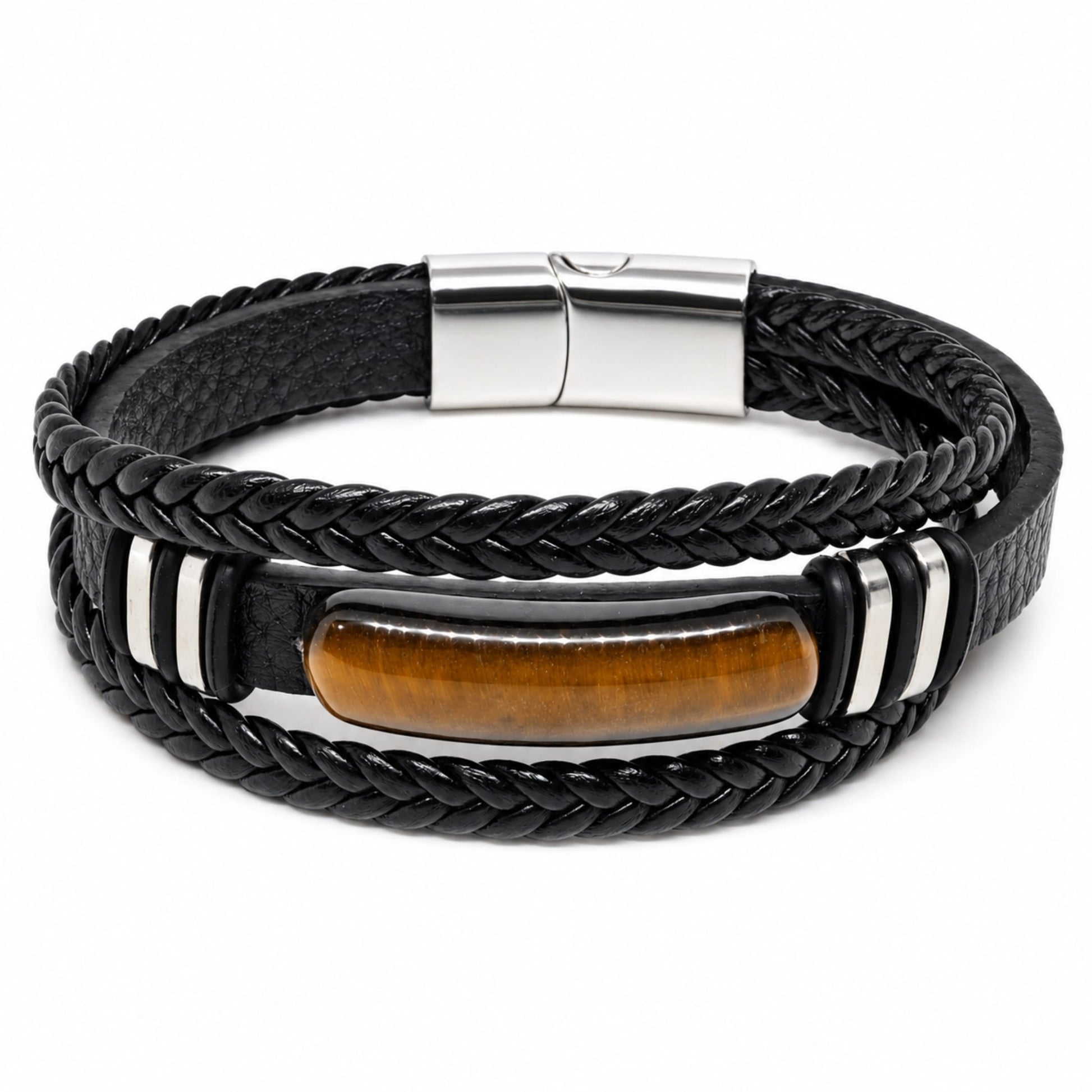 THE MEN THING Leather Bracelet EMBER CLAW BLACK - 23mm Genuine Leather Multi-Layer Bracelet with Stainless Steel Magnetic Buckle for Men & Boys (8.5 inch)