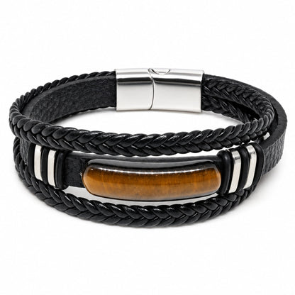 THE MEN THING Leather Bracelet EMBER CLAW BLACK - 23mm Genuine Leather Multi-Layer Bracelet with Stainless Steel Magnetic Buckle for Men & Boys (8.5 inch)