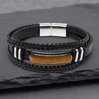 THE MEN THING Leather Bracelet EMBER CLAW BLACK - 23mm Genuine Leather Multi-Layer Bracelet with Stainless Steel Magnetic Buckle for Men & Boys (8.5 inch)